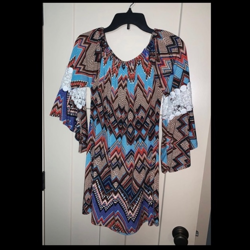 Multi-colored, chevron, scrunchie, dress shirt.